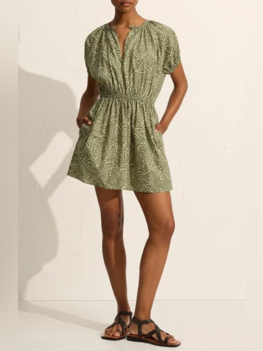 MATTEAU Cocoon/Poplin Floral Mini Dress in Jasmine (Olive) Sz 6